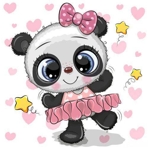 Panda Ballerina CS2479 diamond painting kit with colorful square acrylic diamonds and crafting tools on a self-adhesive canvas.